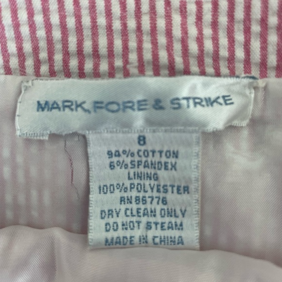 MARK, FORE & STRIKE Preppy Pink Seersucker A-line Skirt with scalloped hem - Picture 3 of 6